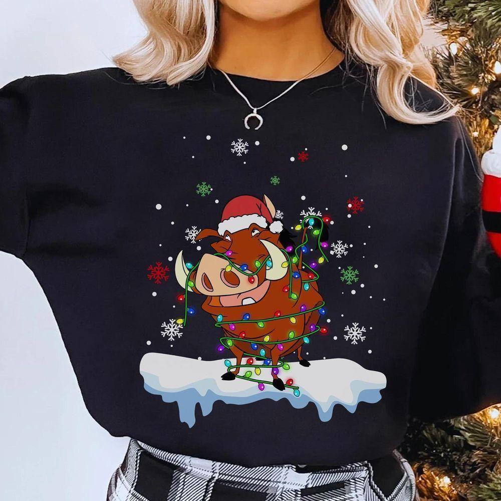 The Lion King Pumbaa Christmas Lights Disney Vuitino Shirt